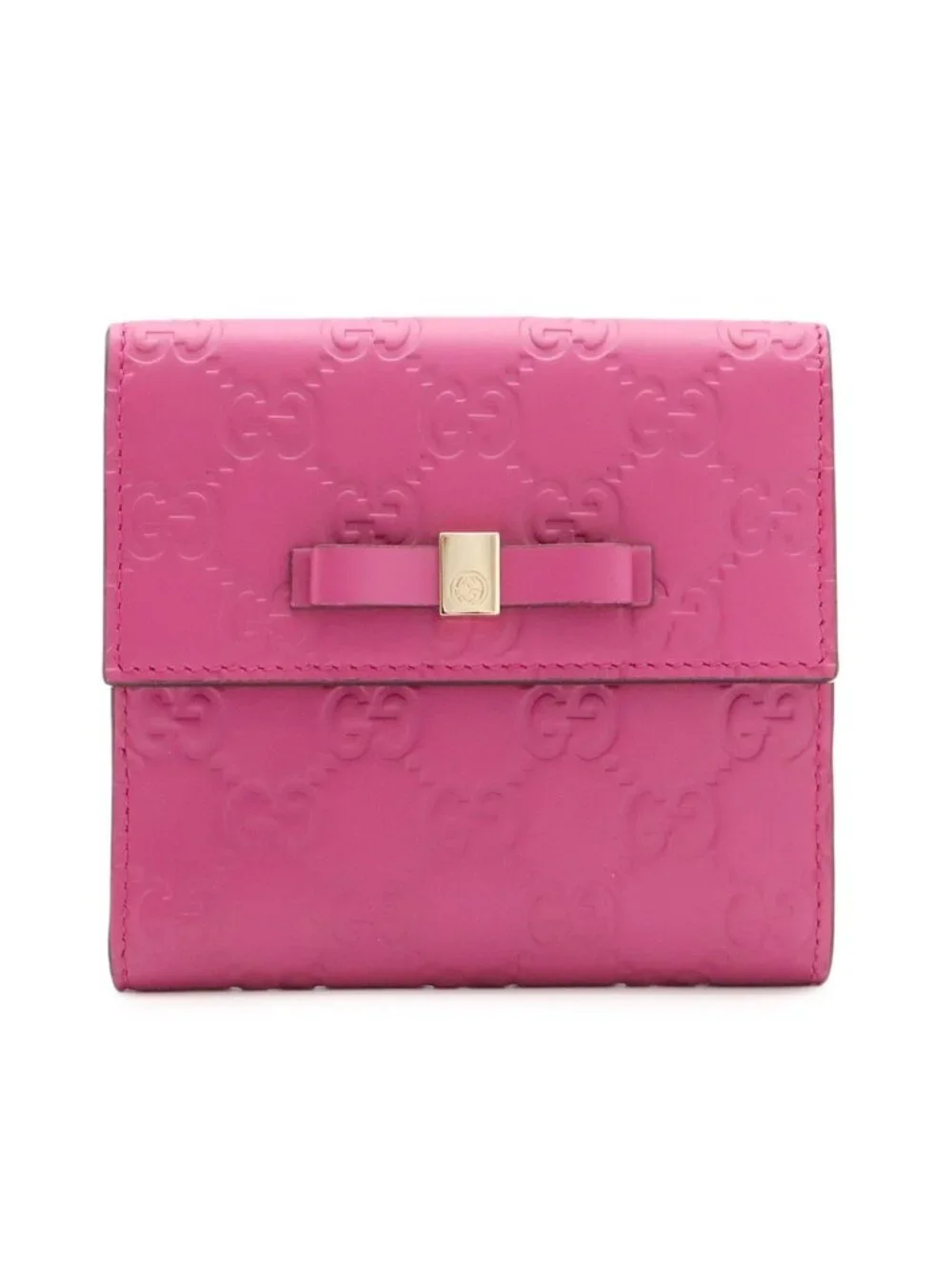 Gucci Bowy Bowie Ribbon Motif Guccissima Snap Wallet Double Leather Purple Pink